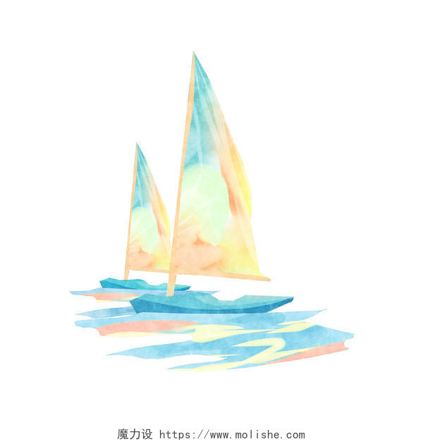 水彩风格帆船元素海边PNG素材